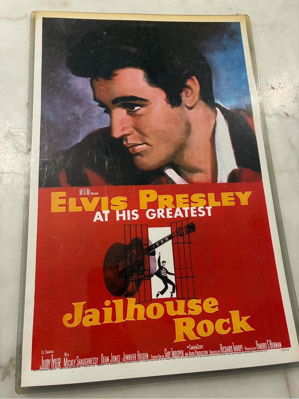 Rare 1957 Promo MGM ELVIS PRESLEY Poster Jailhouse Rock 17” X 11”, number 57/533